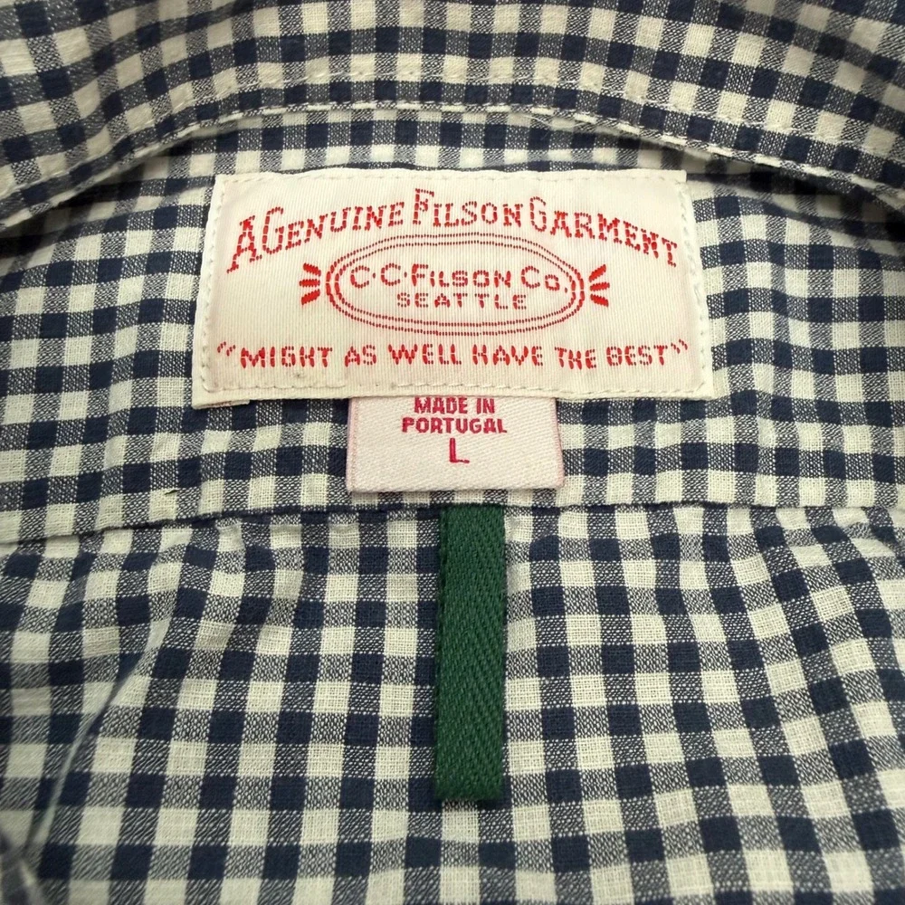 Filson Button Down Shirt Mens Large L Navy Blue Gingham Check Cotton Workwear - Picture 4 of 8